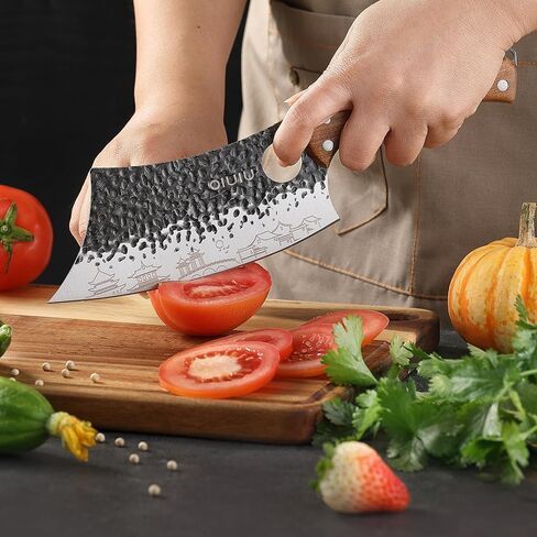 OLULU 3PCS Butcher Knife Set, 7" Butcher Meat Cleaver, 7" Serbian Chef Knife and 6.5" Viking Knife, Kitchen Knife Set with wood Handle, Great for Indoor & Outdoor (Unique Pattern) in Kuwait