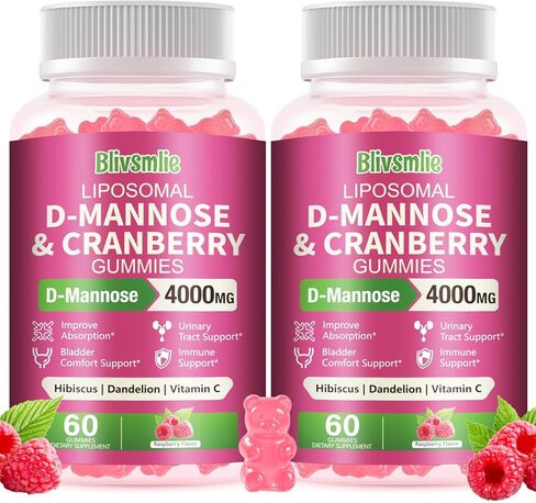 2 Pack Liposomal D-Mannose Gummies 4000mg Complex Cranberry 1500mg & Hibiscus,High-Potency Formula for Women Urinary Tract & Immune Support,Liver, Bladder Flush Cleanse Wellness Supplement in Saudi Arabia