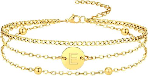 LDOWWGL Valentines Day Gifts - A to Z Layered Initial Bracelets for Women - 18K Gold Plated on Stainless Steel Letter Charm Bracelet - Gold Jewelry Gifts for Birthday Christmas in Kuwait