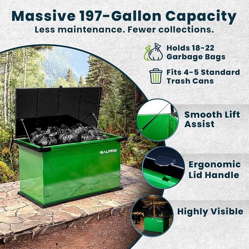 Alpine Bear Proof Garbage Can – IGBC Certified 197 Gallon Commercial Bear Resistant Outdoor Trash Can with Locking Lid, Heavy Duty Steel Build for Wildlife Control in Parks & Campgrounds in Saudi Arabia