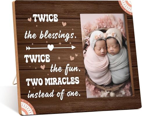 Twins Photo Frame - Twice The Blessings Twice The Fun Pregnancy Announcement Picture Frame - Twins Gifts for Babies - Twins Gifts For Mom Dad Grandma Grandpa -B04 in Saudi Arabia