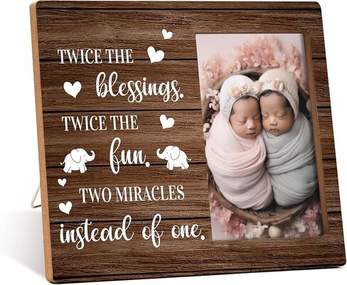 Twins Photo Frame - Twice The Blessings Twice The Fun Pregnancy Announcement Picture Frame - Twins Gifts for Babies - Twins Gifts For Mom Dad Grandma Grandpa -B04 in Saudi Arabia