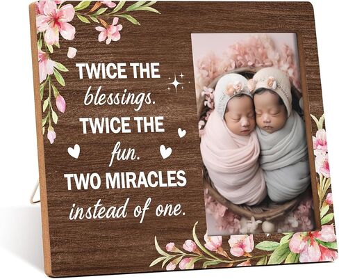 Twins Photo Frame - Twice The Blessings Twice The Fun Pregnancy Announcement Picture Frame - Twins Gifts for Babies - Twins Gifts For Mom Dad Grandma Grandpa -B04 in Saudi Arabia