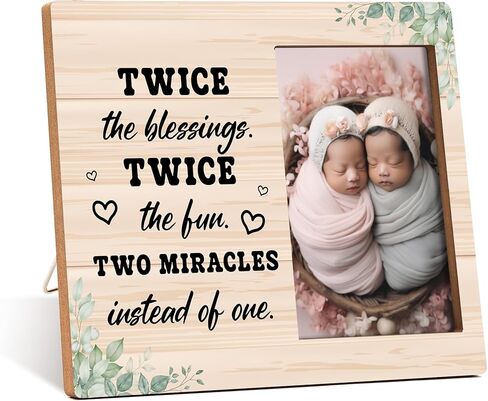 Twins Photo Frame - Twice The Blessings Twice The Fun Pregnancy Announcement Picture Frame - Twins Gifts for Babies - Twins Gifts For Mom Dad Grandma Grandpa -B04 in Saudi Arabia