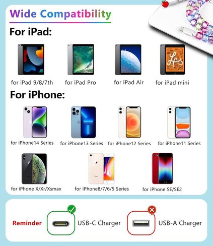 Atesson لشاحن iPhone Charger Cord 3.3ft Cable Charger Charger من أجل iPhone 14/13/12/11 Pro Max 60W شحن سريع USB كابل لـ iPad 9/8/7th Girly Cute Car Association for Women Girls in Kuwait