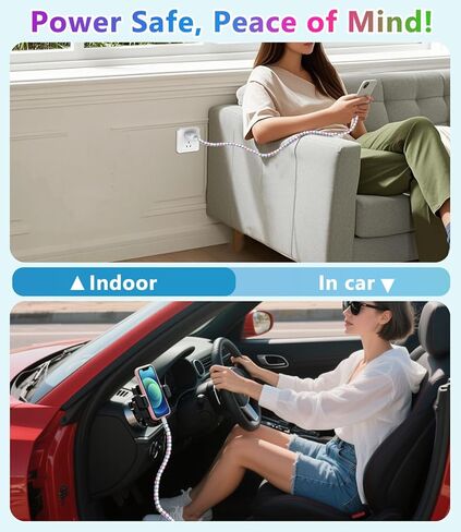 Atesson لشاحن iPhone Charger Cord 3.3ft Cable Charger Charger من أجل iPhone 14/13/12/11 Pro Max 60W شحن سريع USB كابل لـ iPad 9/8/7th Girly Cute Car Association for Women Girls in Kuwait