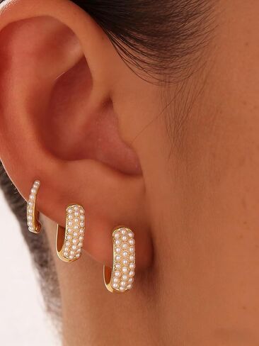 مجموعة مكونة من 3 أزواج من أقراط اللؤلؤ والطوق الذهبي للنساء أقراط عصرية مكتنزة هوجي داينتي مجوهرات للنساء in Kuwait