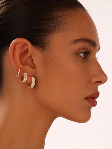 مجموعة مكونة من 3 أزواج من أقراط اللؤلؤ والطوق الذهبي للنساء أقراط عصرية مكتنزة هوجي داينتي مجوهرات للنساء in Kuwait