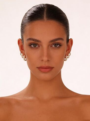 مجموعة مكونة من 3 أزواج من أقراط اللؤلؤ والطوق الذهبي للنساء أقراط عصرية مكتنزة هوجي داينتي مجوهرات للنساء in Kuwait