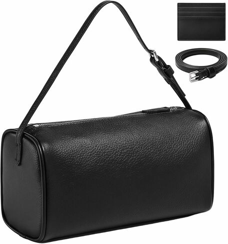 Genuine Leather Barrel Bag with Addiional Adjustable Strap, Calfskin Hobo Bags Inner Sheepskin Crossbody Purse with ID Holder in Saudi Arabia