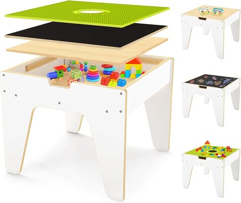 طاولة وكراسي من Wingyz 4-in-1 ، يلعب الأطفال الطاولات مع التخزين ، الطاولات الحسية الخشبية مع لوحة حظر مزدوجة ، طاولة نشاط الطفل مع السبورة in Kuwait