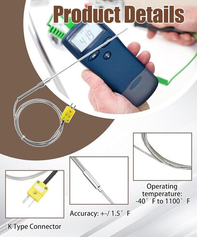 K-Type Flexible Temperature Sensors,-50℉~1100℉,0.13in /12in,Replace TL1918SL in Saudi Arabia