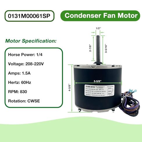 0131M00061SP 1/4HP محرك مروحة مكثف 208-230V 1.5A 830 RPM 1-Speed ​​يستبدل مكيف الهواء Goodman Amana Janitrol 0131M00014PS Zhongshan Broad-Ocean YDK-180S84062-01 OEM تمت ترقيته in Kuwait