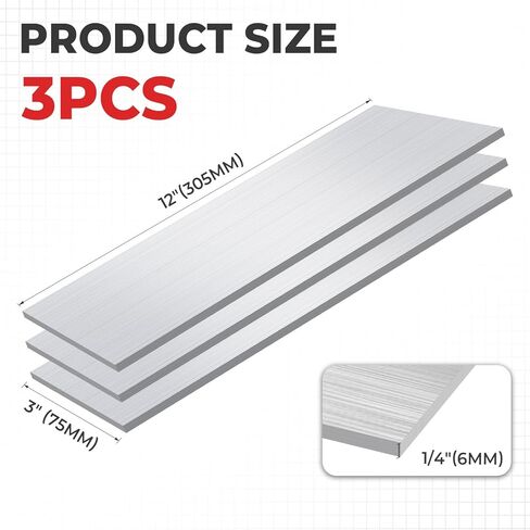 6061 Aluminum Flat Bar, 1/8" x 1" x 12" Rectangle Aluminum Bar Stock, T6511 Solid Mill Stock for Industrial Building, DIY Projects, Metal Crafting and Fabrication（4 Pcs ） in Kuwait