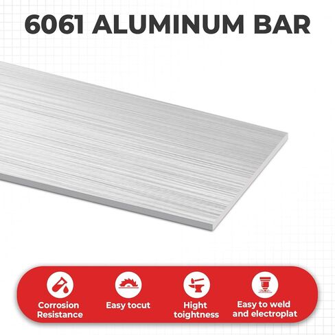 6061 Aluminum Flat Bar, 1/8" x 1" x 12" Rectangle Aluminum Bar Stock, T6511 Solid Mill Stock for Industrial Building, DIY Projects, Metal Crafting and Fabrication（4 Pcs ） in Kuwait