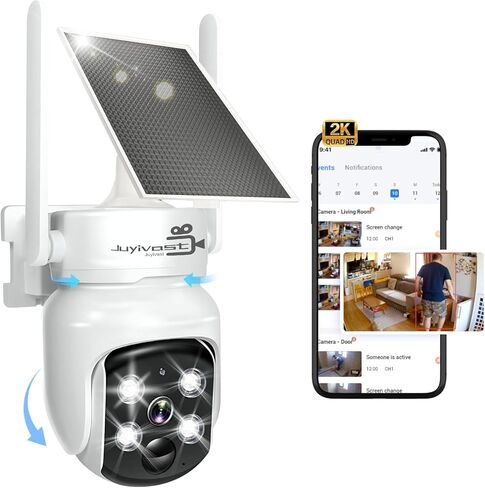 كاميرات أمان الطاقة الشمسية في الهواء الطلق ، 2K PAN/TILT 360 ° عرض كاميرا الأمان المنزلية اللاسلكية شمسية/بطارية مدعومة 2.4G/5.8GHz كاميرات WIFI مع الكشف عن حركة PIR/AI ، الصوت ثنائي الاتجاه ، صفارات الإنذار ، Spotlight ، IP65 in Kuwait