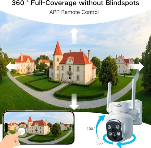 كاميرات أمان الطاقة الشمسية في الهواء الطلق ، 2K PAN/TILT 360 ° عرض كاميرا الأمان المنزلية اللاسلكية شمسية/بطارية مدعومة 2.4G/5.8GHz كاميرات WIFI مع الكشف عن حركة PIR/AI ، الصوت ثنائي الاتجاه ، صفارات الإنذار ، Spotlight ، IP65 in Kuwait