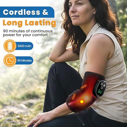 Cordless Elbow Heating Pad for Tendonitis and Tennis Elbow, Elbow Massager for Pain Relief, Rechargeable 5000mAh Battery Heating Pad for Arm, Heated Elbow Brace for Muscle Soreness Joint Pain Relief in Kuwait