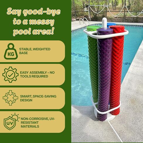 Extra Large Pool Noodle Storage Rack – Rustproof White PVC Pool Float Organizer with Fillable Base for Stability – Outdoor Pool Storage Rack for Noodles & Floats in Saudi Arabia