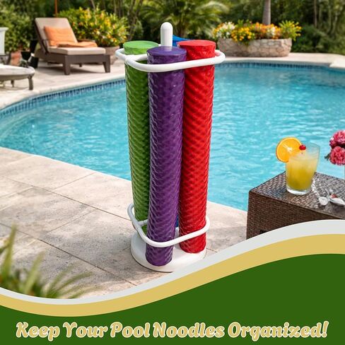 Extra Large Pool Noodle Storage Rack – Rustproof White PVC Pool Float Organizer with Fillable Base for Stability – Outdoor Pool Storage Rack for Noodles & Floats in Saudi Arabia