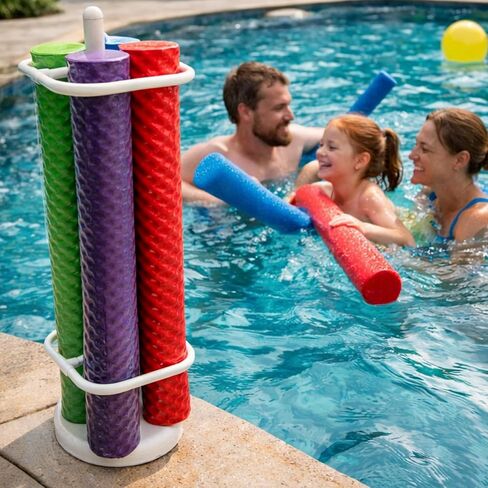 Extra Large Pool Noodle Storage Rack – Rustproof White PVC Pool Float Organizer with Fillable Base for Stability – Outdoor Pool Storage Rack for Noodles & Floats in Saudi Arabia
