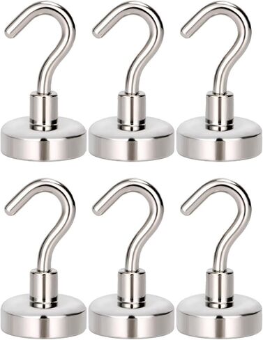 6 Pack Magnetic Hooks Heavy Duty 20LB, Strong Neodymium Magnet Keychain Hooks with Ring, Rare Earth Magnetic Hook for Keys, Garage, Fridge, Cruise Cabin, Metal Door, Home Organization (Silver) in Saudi Arabia