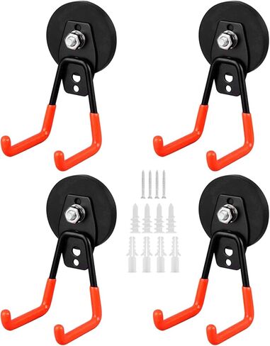 Magnetic Hooks 4 Pack, Large Strong Magnetic Hooks Heavy Duty with Anti-Slip Coating, Garage Magnet Hooks for Hanging Garden Tools,Drills,Hoses. Ideal for Metal Cabinet,Tool Cart,Workshop in Saudi Arabia