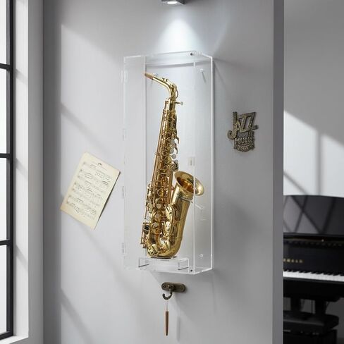 DisplayGifts 29.5" Saxophone Display Case Saprano Alto Saxophone Stand Holder Wall Mount Shadow Box - 98% UV Protected Lockable All Sides Clear in Saudi Arabia