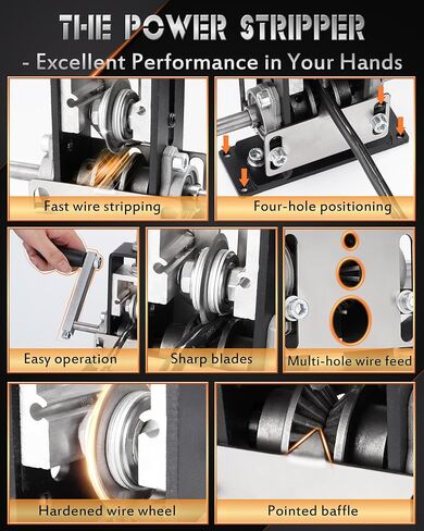 آلة تقشير الأسلاك اليدوية، 2 في 1 تعمل بمثقاب/آلة تقشير الأسلاك اليدوية، لخردة النحاس 0.06 بوصة - 1 بوصة (1.5 ~ 25 مم)، أداة تجريد الأسلاك لإعادة تدوير كابل النحاس بنفسك (أسود) in Kuwait