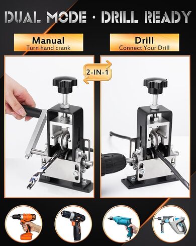 آلة تقشير الأسلاك اليدوية، 2 في 1 تعمل بمثقاب/آلة تقشير الأسلاك اليدوية، لخردة النحاس 0.06 بوصة - 1 بوصة (1.5 ~ 25 مم)، أداة تجريد الأسلاك لإعادة تدوير كابل النحاس بنفسك (أسود) in Kuwait