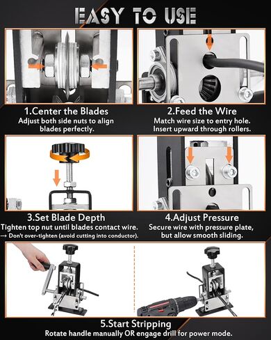آلة تقشير الأسلاك اليدوية، 2 في 1 تعمل بمثقاب/آلة تقشير الأسلاك اليدوية، لخردة النحاس 0.06 بوصة - 1 بوصة (1.5 ~ 25 مم)، أداة تجريد الأسلاك لإعادة تدوير كابل النحاس بنفسك (أسود) in Kuwait