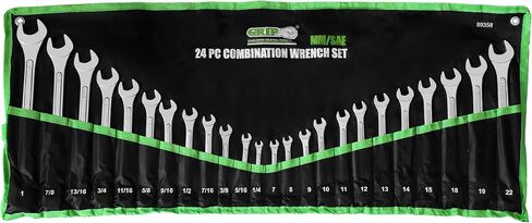 Grip 24 pc Raised Panel Combination Wrench Set MM/SAE - 12 point - Metric 7mm to 22mm - SAE 1/4" to 1" - Roll-up Storage Pouch - Household, Garage, Auto Repairs, Cars, Trucks, Boat in Kuwait