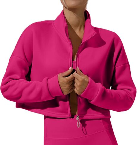 FEOYA Women's Lightweight Crop Workout Jacket Loose Fit Stand Collar Zip Up Athletic Sweatshirt Fall 2024 in Saudi Arabia