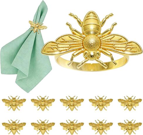 Gold Bee Napkin Rings Set of 12 Wedding Napkin Buckles Metal Napkin Holder for Dinning Table Wedding Fall Easter Halloween Thankgiving Decor Accessories in Saudi Arabia