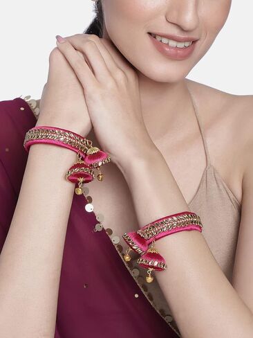 Aheli Cream Indian Traditional Designer Kada Bangle Bracelet with 2 Hangings Wedding Engagement Jewelry Gift for Women in Saudi Arabia