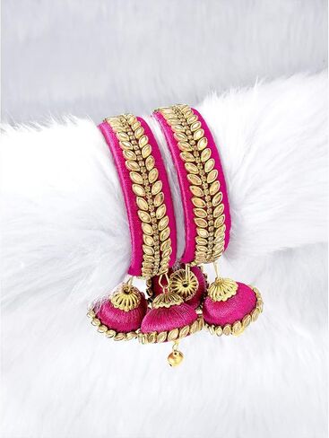 Aheli Cream Indian Traditional Designer Kada Bangle Bracelet with 2 Hangings Wedding Engagement Jewelry Gift for Women in Saudi Arabia
