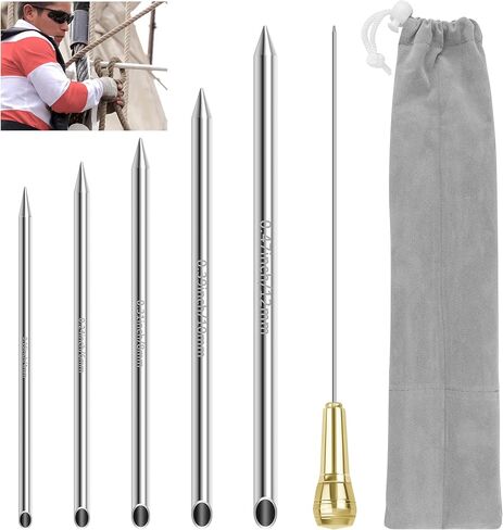Rope Splicing Tool Includes 5 Sizes（1/4, 5/16", 3/8",7/16",1/2"） with Pusher & Storage Bag, Ropes FID Kit for Double Boat/Climbing Ropes Rapid Recovery-Coldairsoap Stainless Steel FID Splicing Tools in Saudi Arabia