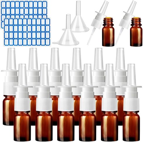 ZHWKMYP 10 Pcs Nasal Spray Bottle, 5ML/0.17OZ 6 Pcs Blue Fine Mist Glass Empty Refillable Nasal Spray Bottle with 2 Funnels and 2 Labels in Saudi Arabia