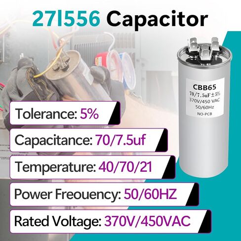 استبدال مكثف 27L556 لمكثفات تشغيل محرك التيار المتردد GE 70/7.5 uF MFD 370V/450VAC، 27L556/27L556BZ3، مكثف تشغيل مزدوج للمحرك المستدير للمكثف، مضخة حمام السباحة in Kuwait