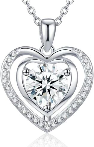 القلب قلادة قلادة للنساء هدية للزوجة مويسانيتي 1-3 قيراط الفضة قلادة مجوهرات الزفاف الذكرى عيد ميلاد عيد الحب هدية لخطوباتها عيد الميلاد عيد الأم لأمي ابنة صديقة in Kuwait