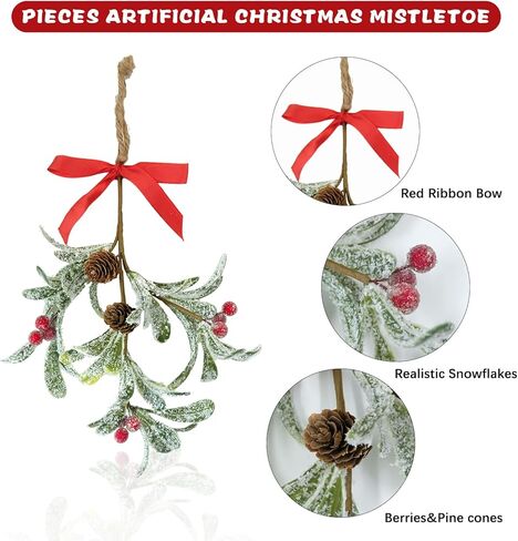 MYUPDALIN Artificial Mistletoe Ornament with Red Bow - Christmas Decoration for Indoor Party (2 Pieces) in Kuwait