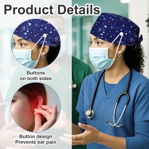 Scrub Caps Adjustable Elastic Bandage Tie Hats Nurse Working Caps with Buttons and Sweatband Confinement Hat Surgical Nurse Hat for Women Men Dentist in Saudi Arabia