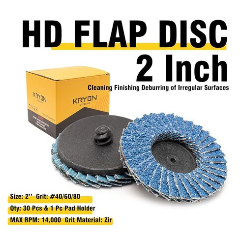 KRYON 2" Mini Flap Discs 30 Pcs, Zirconia Abrasive Type R Quick Change, 2 Inch Sanding Discs for Die Grinder, Grinding Blending Rust Removal Weld Cleanup, P40 P60 P80 with 1 Pad Holder in Saudi Arabia