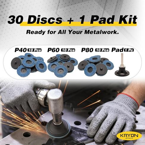 KRYON 2" Mini Flap Discs 30 Pcs, Zirconia Abrasive Type R Quick Change, 2 Inch Sanding Discs for Die Grinder, Grinding Blending Rust Removal Weld Cleanup, P40 P60 P80 with 1 Pad Holder in Saudi Arabia