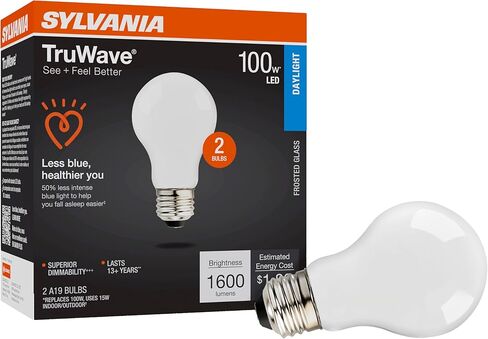 لمبة الإضاءة سيلفانيا LED TruWave Natural Series A19، ما يعادل 40 وات، كفاءة 5.5 وات، قابلة للتعتيم، 450 لومن، متجمد 2700 ك، أبيض ناعم - 6 عبوات (40816) in Kuwait
