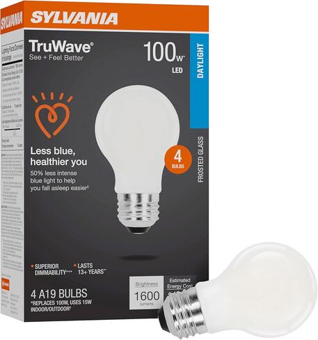 لمبة الإضاءة سيلفانيا LED TruWave Natural Series A19، ما يعادل 40 وات، كفاءة 5.5 وات، قابلة للتعتيم، 450 لومن، متجمد 2700 ك، أبيض ناعم - 6 عبوات (40816) in Kuwait