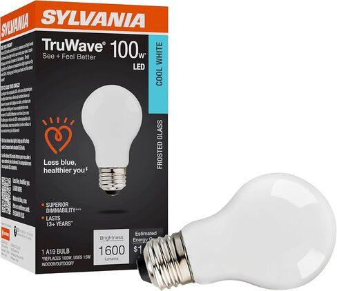 لمبة الإضاءة سيلفانيا LED TruWave Natural Series A19، ما يعادل 40 وات، كفاءة 5.5 وات، قابلة للتعتيم، 450 لومن، متجمد 2700 ك، أبيض ناعم - 6 عبوات (40816) in Kuwait