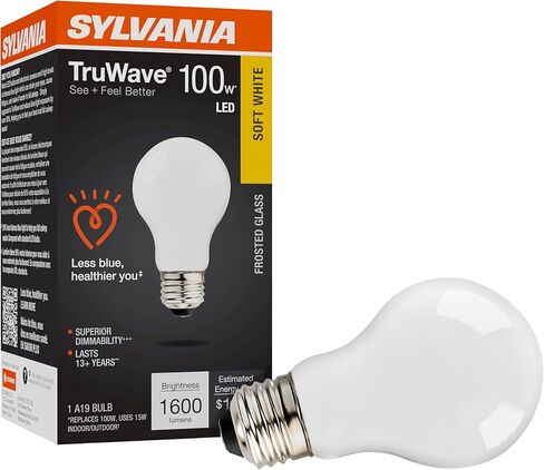 لمبة الإضاءة سيلفانيا LED TruWave Natural Series A19، ما يعادل 40 وات، كفاءة 5.5 وات، قابلة للتعتيم، 450 لومن، متجمد 2700 ك، أبيض ناعم - 6 عبوات (40816) in Kuwait