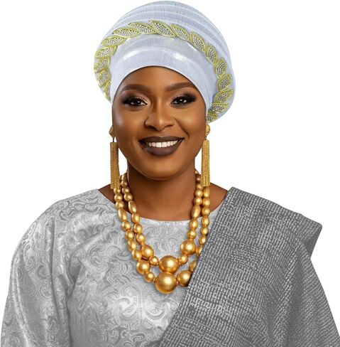 Women's African Turban Head Wrap Braid Beanie Cap Headwear Crystals Twisted Head Turbans for Women in Saudi Arabia