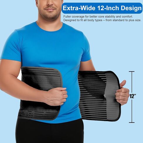 Abdominal Binder, 12-Inch Wide Elastic Belly Wrap for Plus Size Men and Women, Abdominal Binder Post-Surgery Stomach Compression Garment for Hernia Surgery, Natural Birth(Black,XXL) in Saudi Arabia